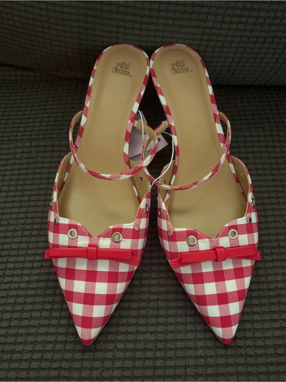 Red and White Pointed Kitten Heels